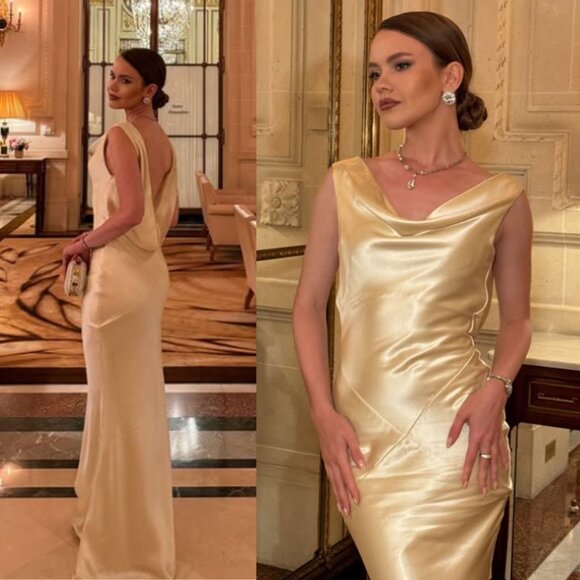 House‎ of CB Safaira Buttermilk Satin Draped Cowl Neck Maxi Dress Size XS - Picture 12 of 14